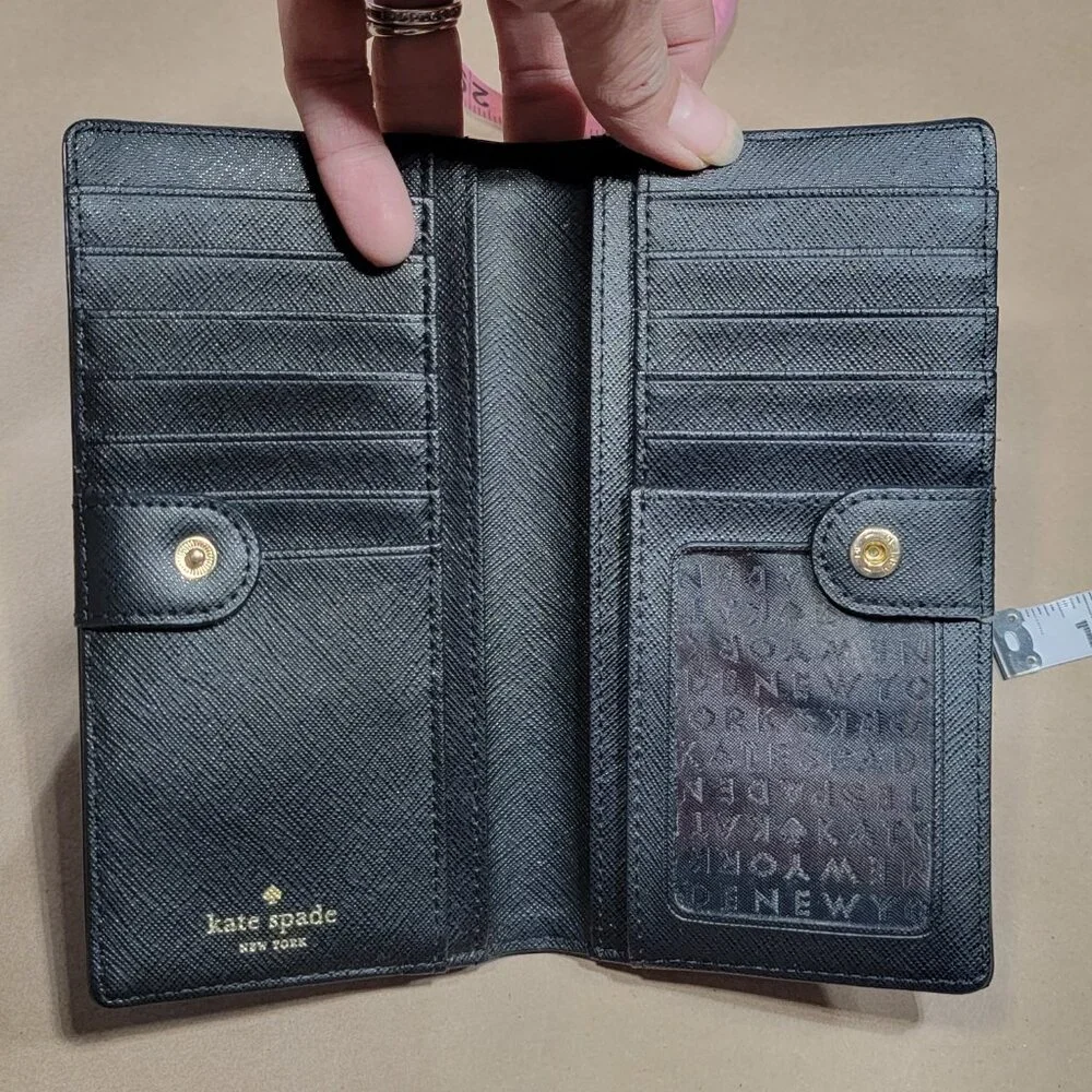 Kate Spade Black Saffiano Leather Laurel Way Stacy Large Slim Bifold Wallet
